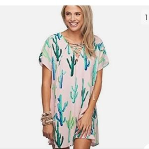 #86. Buddy Love Lace Up Cactus Shift Dress size Xsmall